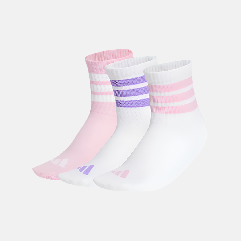 Adidas Ribbed Kids Unisex Training Pairs Socks -White/White/True Pink