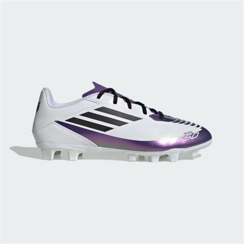 Adidas F50 Club Messi Flexible-Ground Football Shoes -Cloud White/Core  Black/Purple
