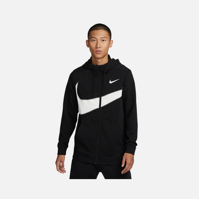 Nike Dri-FIT Men's Fleece Full-Zip Fitness Hoodie -Black/Summit White