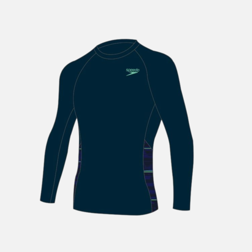 Speedo Swim Active Endurance +Printed Splice Men's Swim Top -Navy/Picton Blue/Green