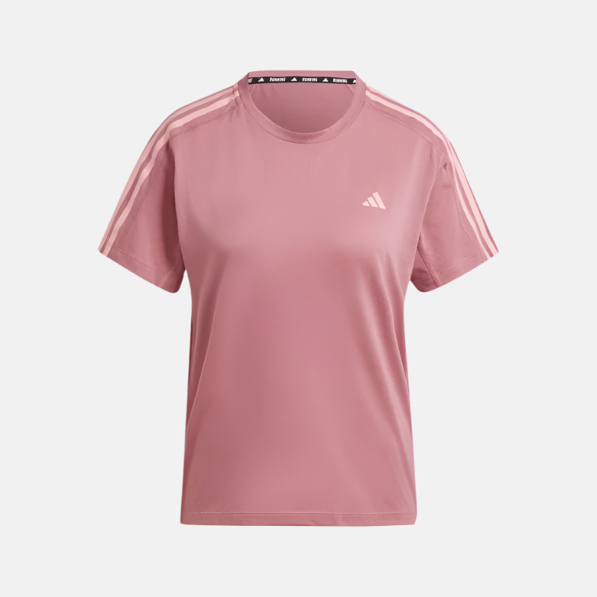 Adidas Own the Run 3-Stripes Women's Running T-shirt -Preloved Crimson