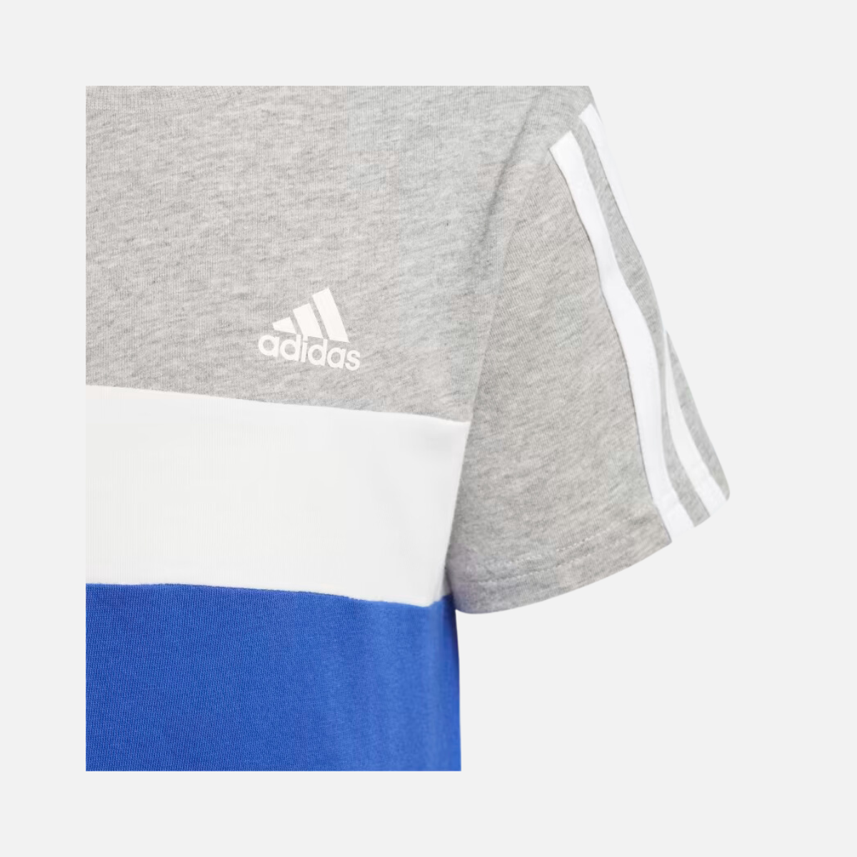 Adidas Tiberio 3 Stripes Kids Unisex T-shirt (3-8 Years) -Semi Lucid Blue/Medium Grey Heather/White