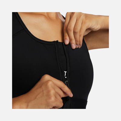 Nike Swoosh Women's Medium-Support Padded Zip-Front Sports Bra -Black/Black/White