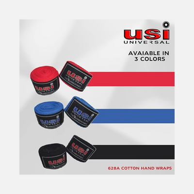 USI Universal Cotton Hand Wraps and Support 4.55m (180") -Black/Blue/Red