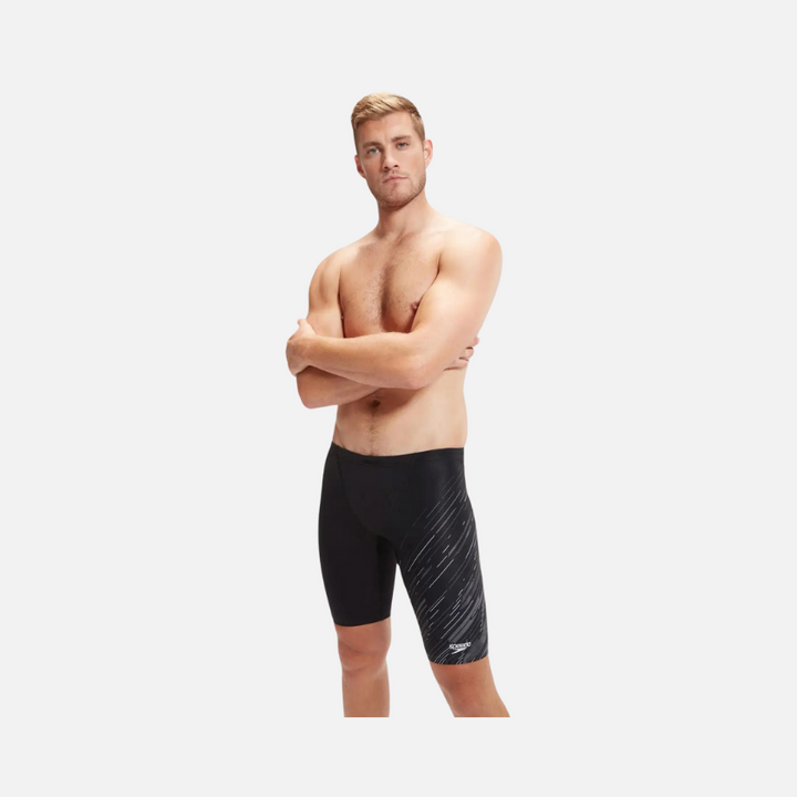 Maillot Homme Speedo Hyperboom V-Cut Jammer – Noir/Gris/Blanc – Résistant Chlore, Séchage Rapide – Taille 46