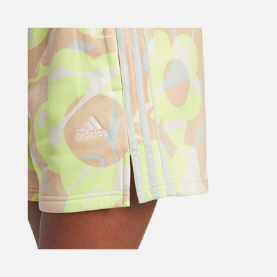 Adidas Floral Graphic 3-Stripes Women's Fleece Shorts - Wonder Silver / Multicolor