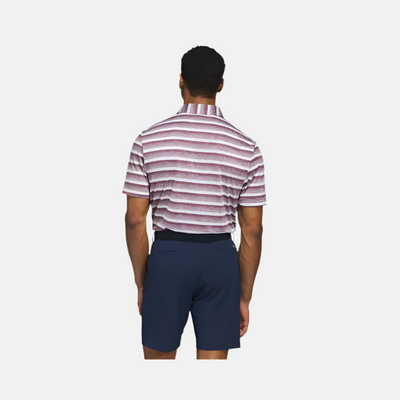 Adidas Two-Color Striped Men's Golf Polo T-Shirt -Aurora Ruby/White