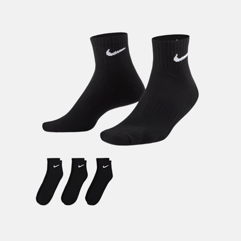 Nike Everyday Cushioned Training Ankle Socks (3 Pairs) -Black/White