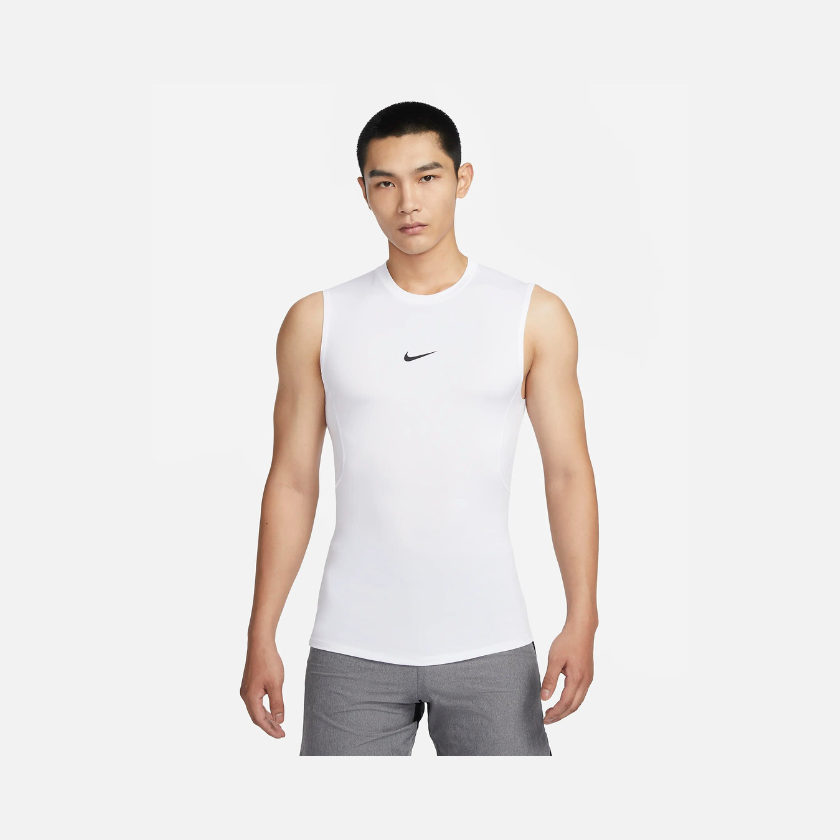 Nike Pro Men's Dri-FIT Tight Sleeveless Fitness Top -White/Black