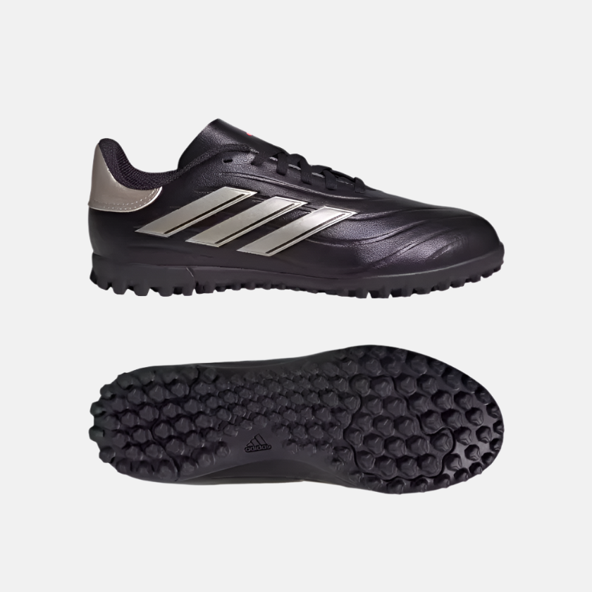 Adidas Copa Pure 2 Club Turf Kids Unisex Football Shoes (7-12 Year) -Aurora Black/Platinum Metallic/Turbo