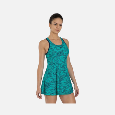 Speedo Allover Print Racerback Women's Swimdress -Jade/Navy