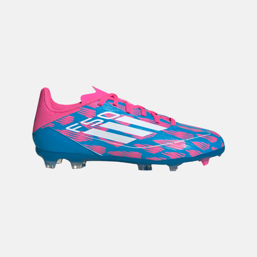 Adidas F50 League Firm/Multi-Ground Kids Unisex Football Shoes (8-14 Year) -Solar Blue/Cloud White/Solar Pink