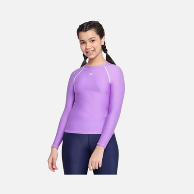 Speedo Junior Female Long Sleeve Suntop -White/Miami Lilac