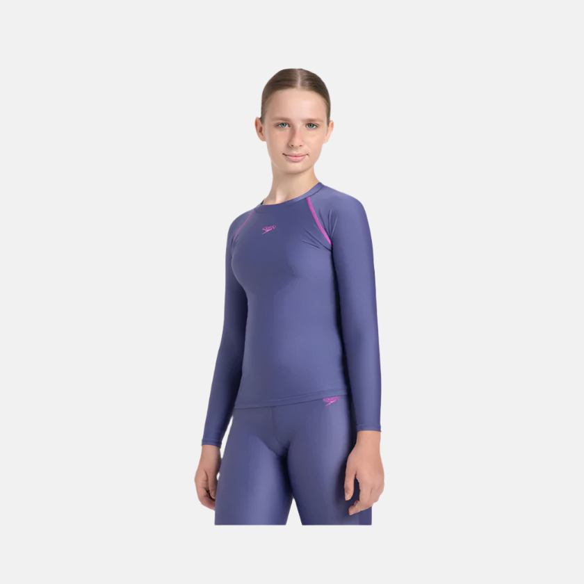 Speedo Endura Brite Long Sleeve Girl's Suntop - Hapuna Blue/Neon Violet