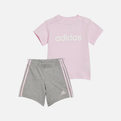 Adidas Essentials Lineage Organic Cotton Kids Unisex T-shirt and Shorts Set (0-4 year) -Clear Pink/White