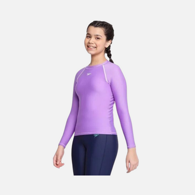 Speedo Junior Female Long Sleeve Suntop -White/Miami Lilac