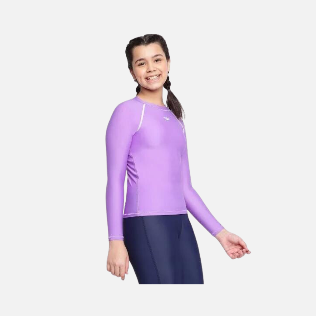 Speedo Junior Female Long Sleeve Suntop -White/Miami Lilac