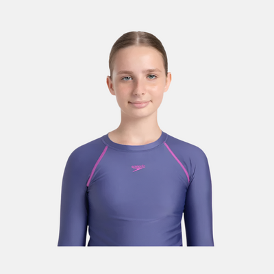 Speedo Endura Brite Long Sleeve Girl's Suntop - Hapuna Blue/Neon Violet