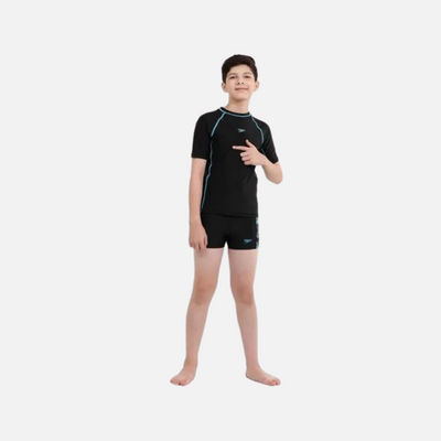 Speedo Short Sleeve Junior Boy Sun Top -Black