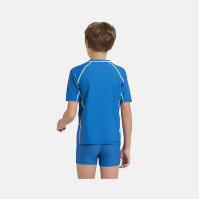 Speedo Enduraflex Short Sleeve Boy's Suntop -Turkish Sea/Hyper Yellow