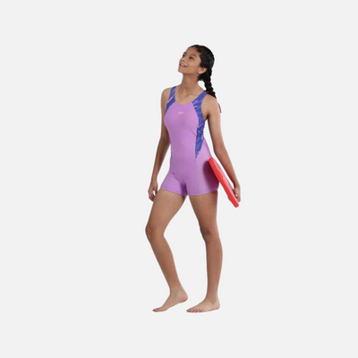 Speedo Hyperboom Splice Muscle back Legsuit Girls Swimwear -Sweet Purple/Disco Peach