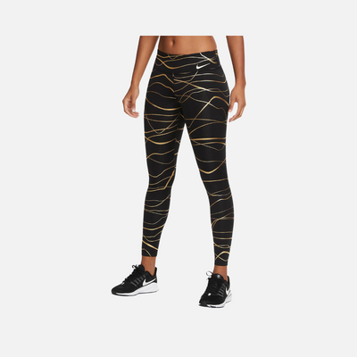 Nike Fast Icon Clash Women's Mid-Rise Running Leggings -Black/Metallic Gold