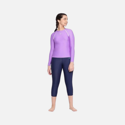 Speedo Junior Female Long Sleeve Suntop -White/Miami Lilac