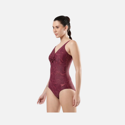 Speedo Allover Print Brigitte 1Pc Women's Swimdress -Deep Plum/Cherry/Rose