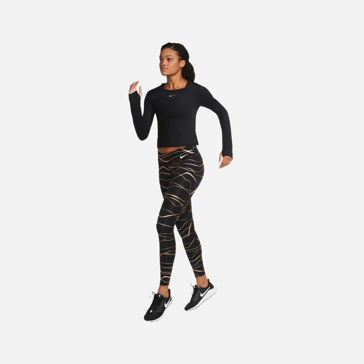 Nike Fast Icon Clash Women's Mid-Rise Running Leggings -Black/Metallic Gold