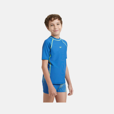 Speedo Enduraflex Short Sleeve Boy's Suntop -Turkish Sea/Hyper Yellow