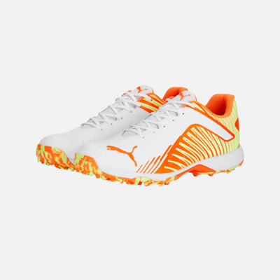 Puma 22 FH Rubber Unisex Cricket Shoes -White/Ultra Orange/Fast Yellow