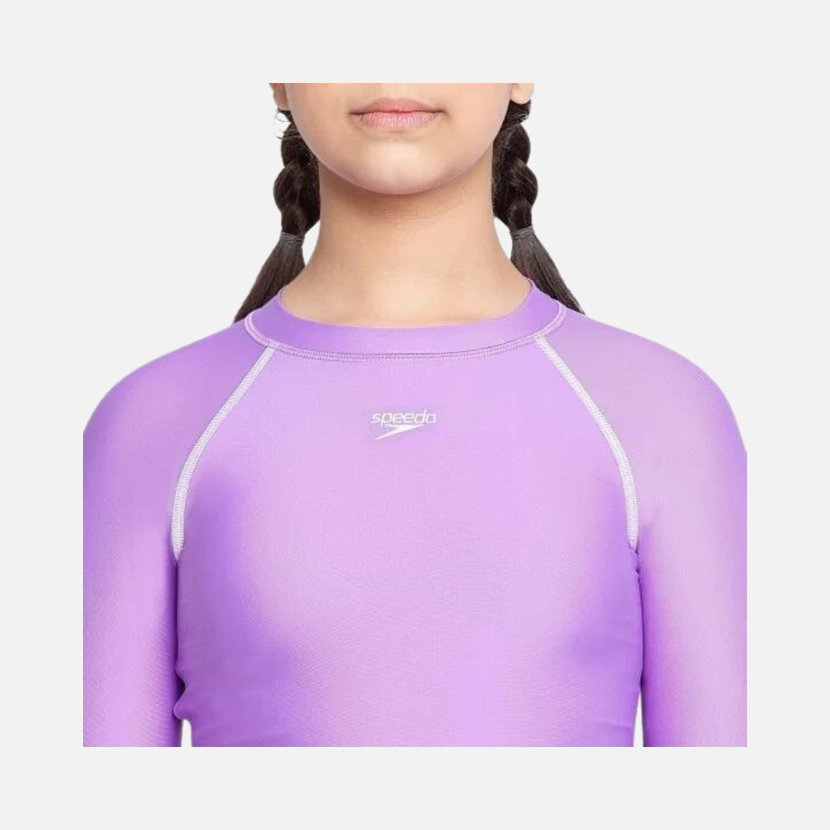 Speedo Junior Female Long Sleeve Suntop -White/Miami Lilac