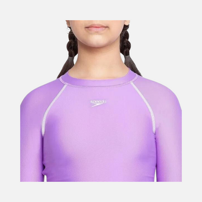 Speedo Junior Female Long Sleeve Suntop -White/Miami Lilac