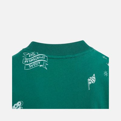 Adidas Allover Print Kids Unise T-shirt (7-16 Years) -Collegiate Green / White