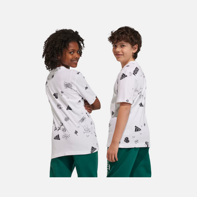Adidas Allover Print Kids Unise T-shirt (7-16 Years) -White / Black
