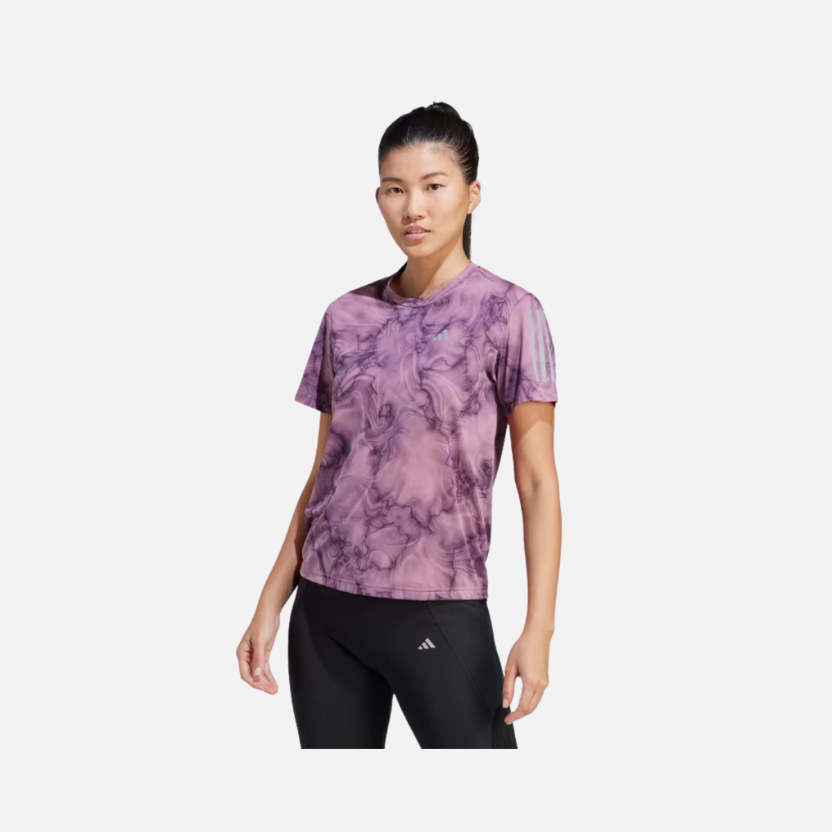 Adidas Own The Run Allover Print Women's Running T-shirt -Wonder Orchid/Black