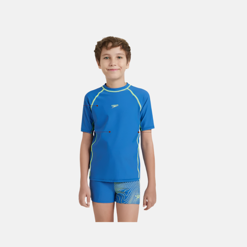 Speedo Enduraflex Short Sleeve Boy's Suntop -Turkish Sea/Hyper Yellow