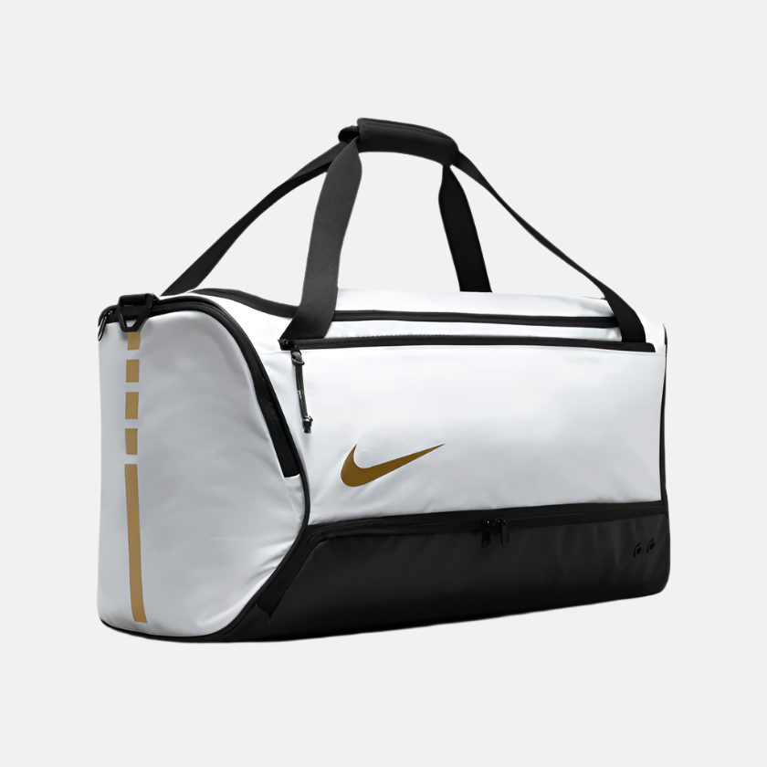 Nike Hoops Elite Duffel Bag (57L) -White/Black/Metallic Gold