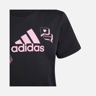 Adidas Brand Graphic Kids Unisex T-shirt (3-8 Years) -Black/Bliss Pink