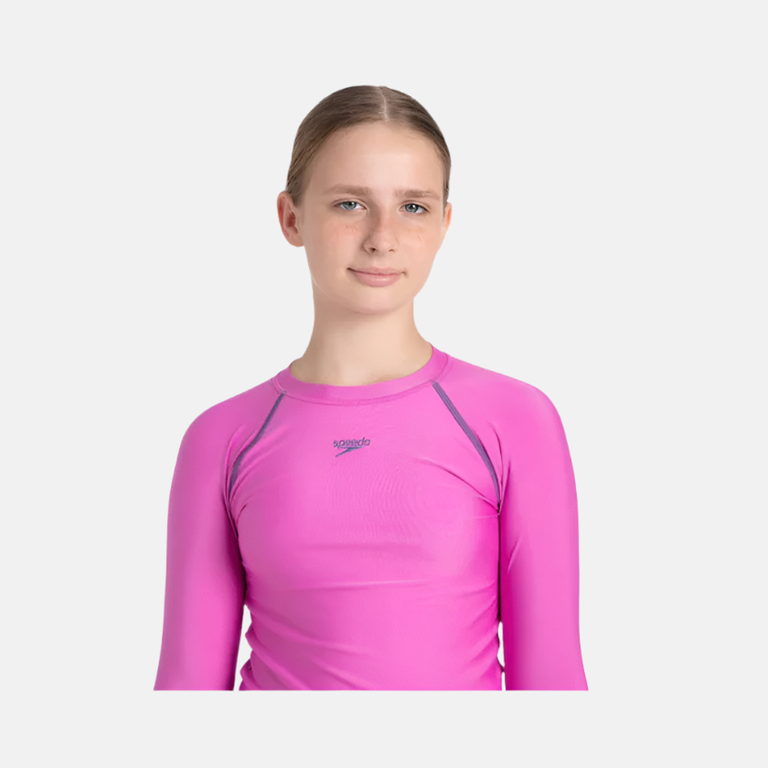 Speedo Endura Brite Long Sleeve Girl's Suntop -Neon Violet/Hapuna Blue