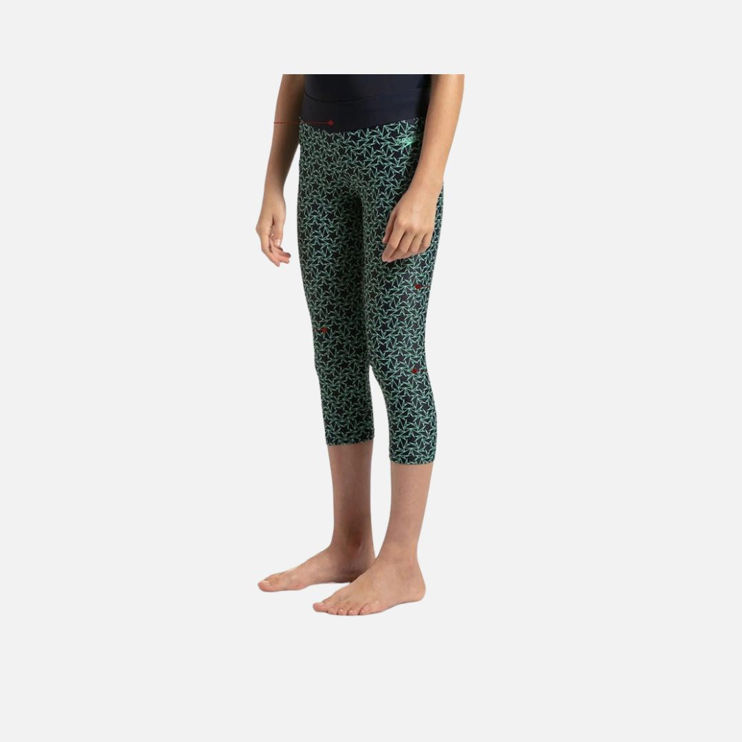 Speedo Girl's Endurance 10 Boomstar Printed Active Capri - True Navy & Green Glow