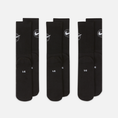 Nike Everyday Crew Basketball Socks (3 Pairs) -Black/White