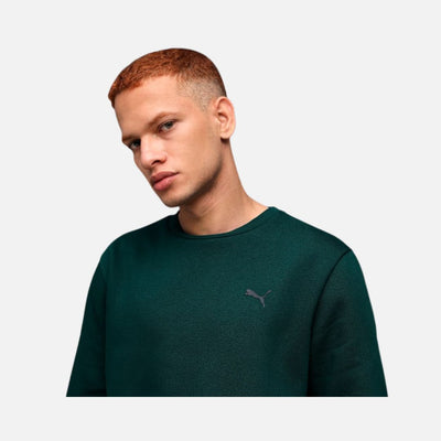 Puma Essentials Elevated Men's Logo Crew Sweatshirt-Green Terrain