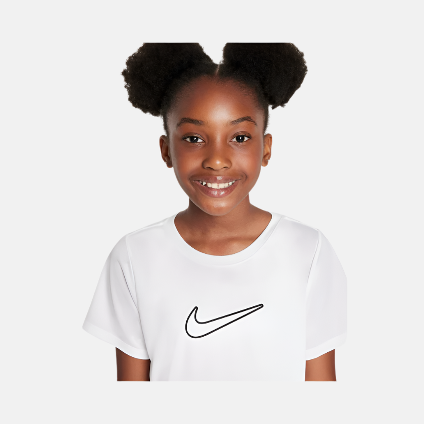 Nike One Fitted Older Kids Girls Dri-FIT Short-Sleeve Top -White/Black