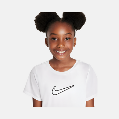 Nike One Fitted Older Kids Girls Dri-FIT Short-Sleeve Top -White/Black