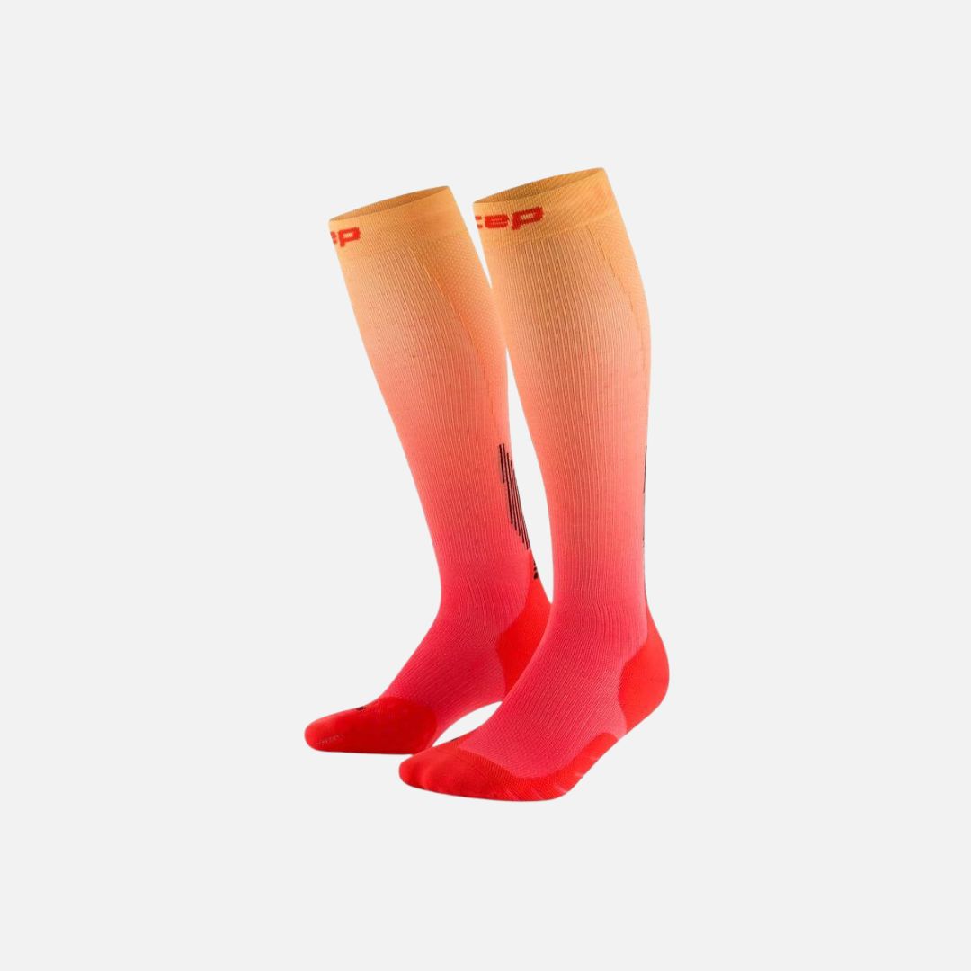 CEP Core Run Men's Long Compression Sports Socks RED/M.GOLD FAD