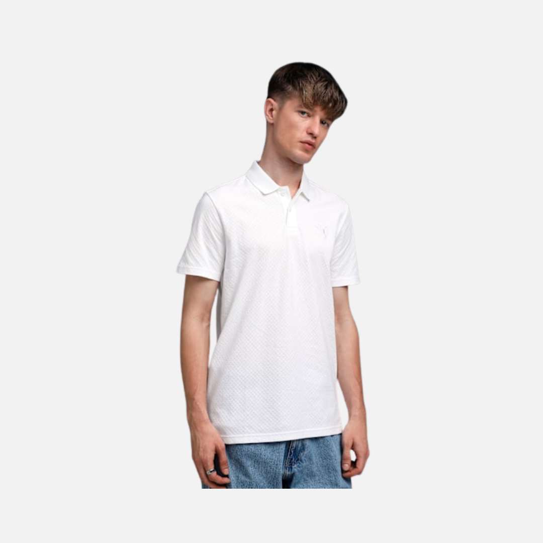 Puma Premium Essentials Men's Jacquard Polo T-shirt-PUMA White