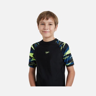 Speedo Boy's Endurance10 Hyperboom Print Short Sleeve Suntop