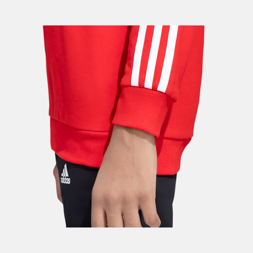 Adidas kids Logo 3 Stripes Fleece Crew Kids Boy Sweatshirt (7-16 Years) -Better Scarlet