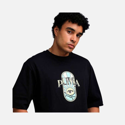 Puma Graphic Printed Men's Boxy Cotton T-shirt-PUMA Black